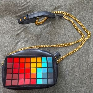 RARE Like New Anya Hindmarch Rainbow crossbody w/tassel & gold tone chain strap